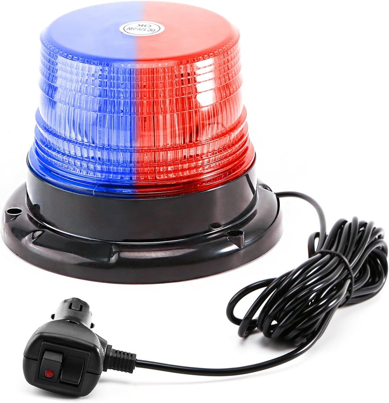 PKINGLAKE 1-Pcs Red/Blue LED Beacon Lights 12-24V Warning Safety Flashing Emergency Roadside Strobe Mini Light Bar with Magnetic Base for Police Snow Plow Truck Vehicles Forklift Tractor - Image 1